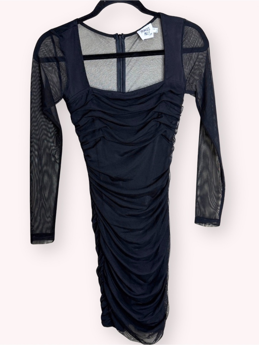 Princess Polly Juna Ruched Mesh Mini Dress - Black